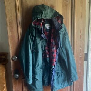 Cabin Creek Green Hooded Jacket with Red Plaid Lining